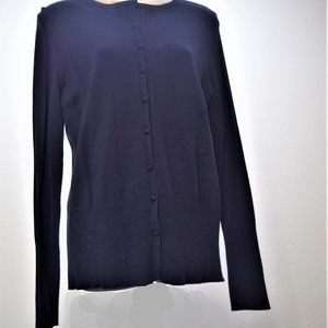 Navy Blue Sweater Fitted Waist Button Up Front